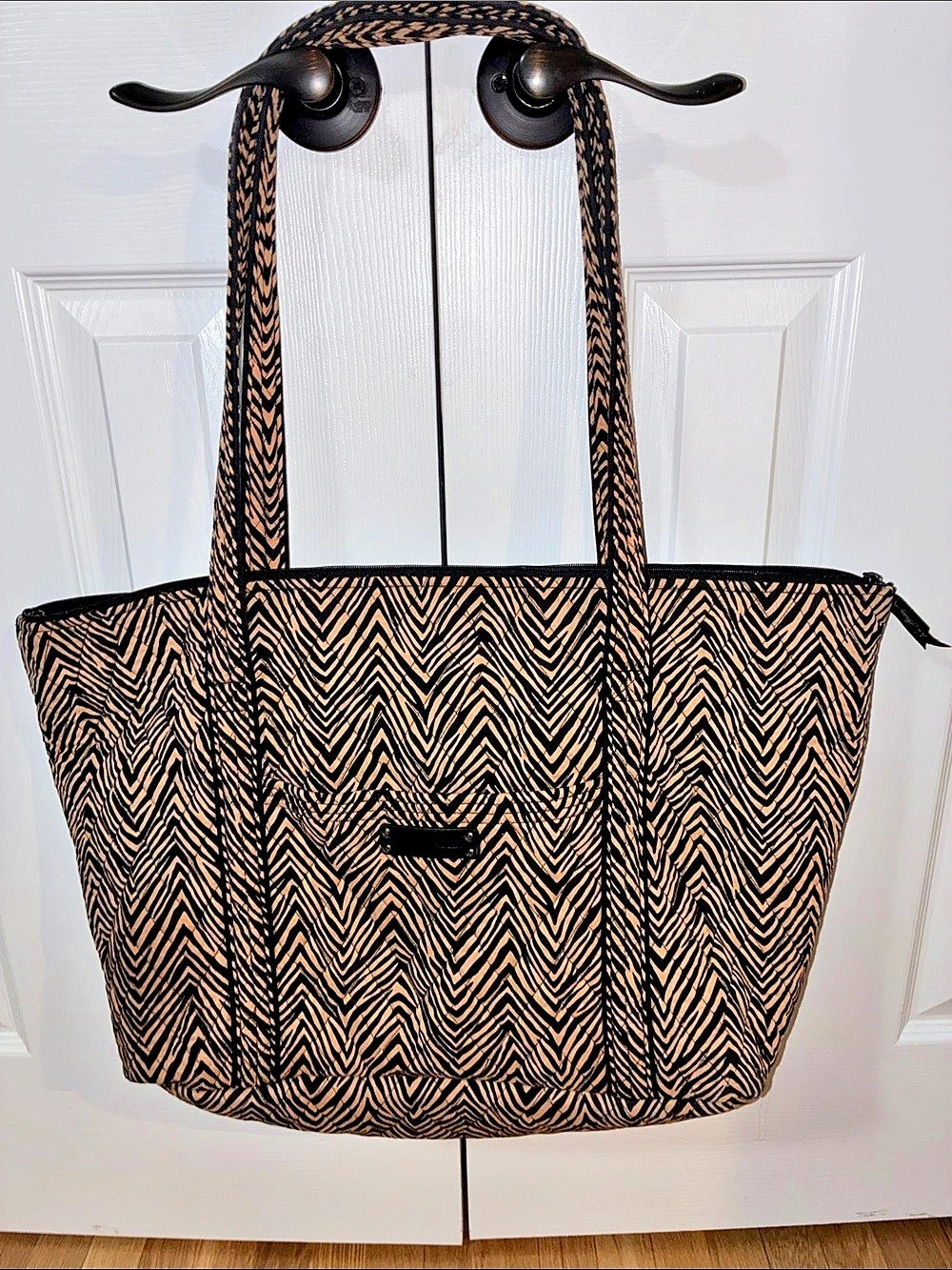 Vera Bradley Quilted Tote Bag Black Tan Zebra Print & Orange Zebra Print